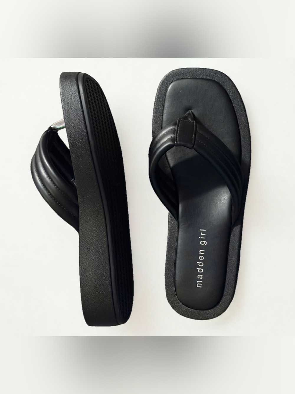 Madden Girl Black Padded Platform Thong Sandals